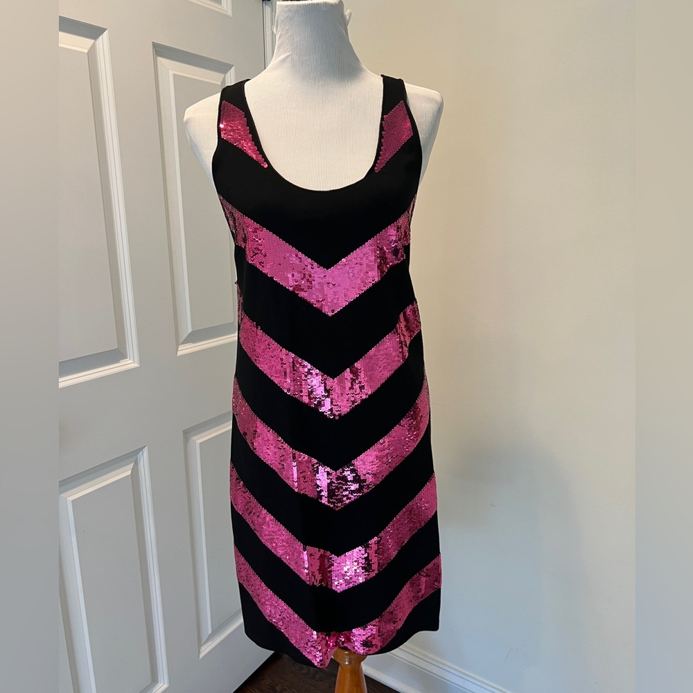 Julie Brown Pink and Black Chevron Sequin Tank Dress in size Small